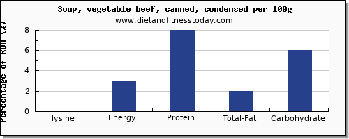 lysine and nutrition facts in vegetable soup per 100g